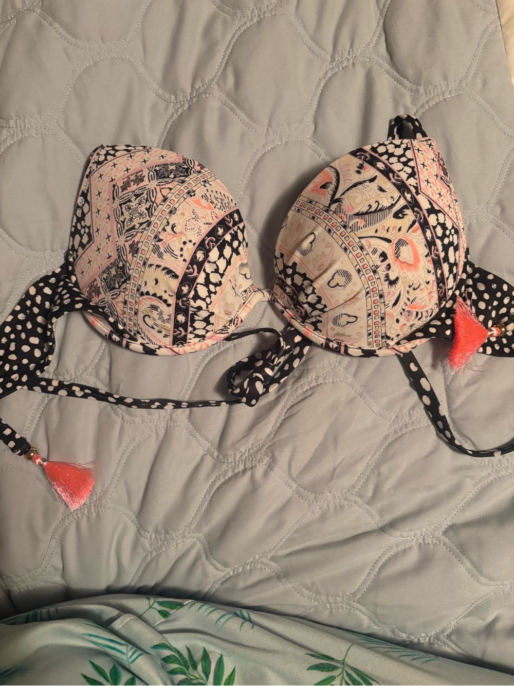 Victoria's Secret Black & White Polka Dot Halter Bikini Top
